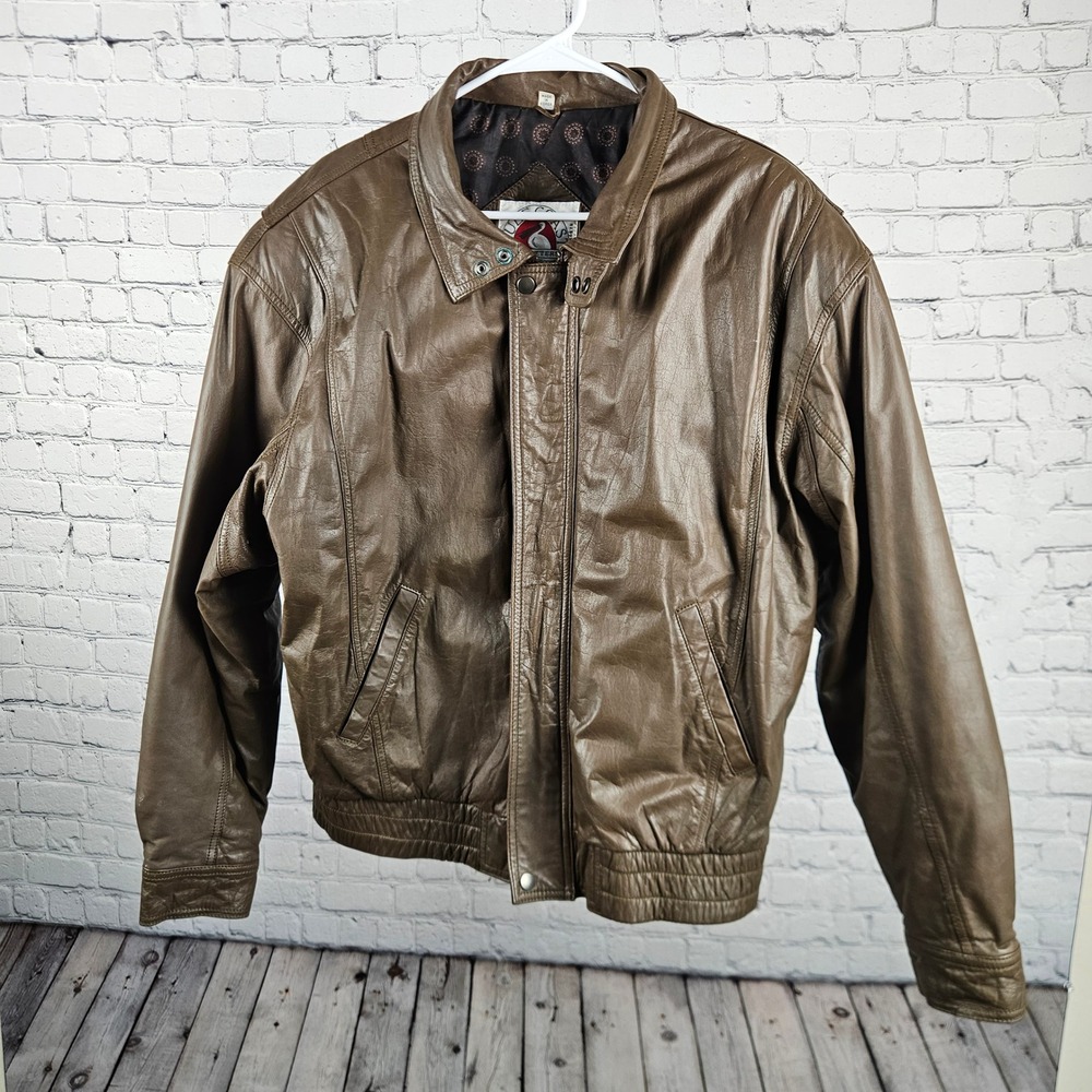 Gulf Coast Outfitters Maison Blanche Brown Leather Bomber Jacket Mens Medium